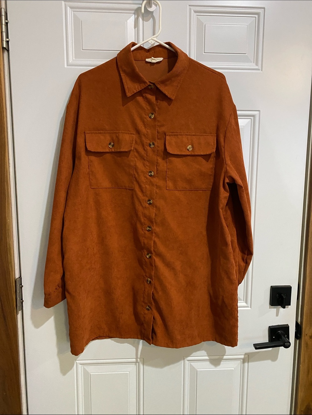Button-Front Utility Shirt/dress Jacket in Rust